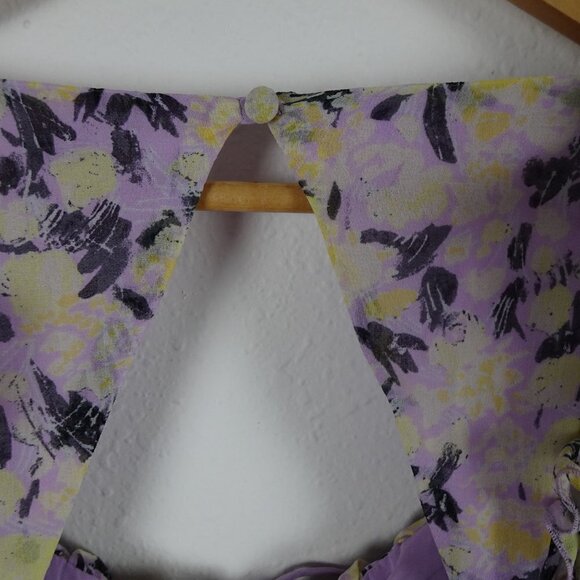 Free People Mabel Printed Blouse Top Women's XS Purple Yellow Open Back - Picture 11 of 16